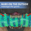 Load image into Gallery viewer, Closeup of a dog&#39;s mouth chewing Chewbrush, includes the text &quot;Nubs on the outside massage the gums&quot;